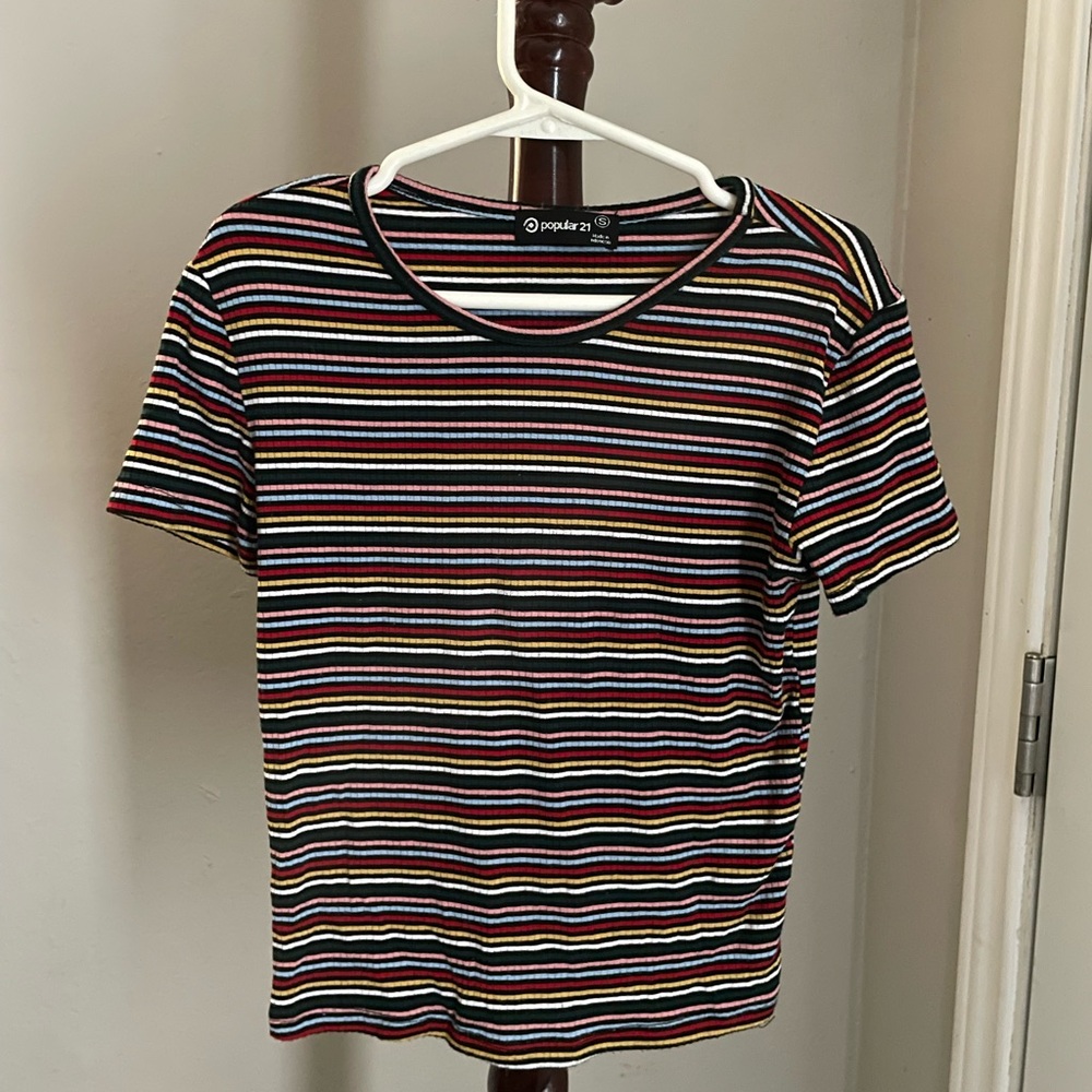 Popular 21 Multicolor Striped Ribbed Fitted Tee